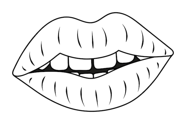 Plump lips The seductive mouth is slightly open An even row of teeth with a gap in the middle