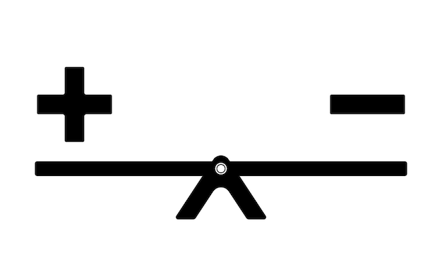 Plus and minus balance concept Positive and negative symbol on a seesaw Vector illustration