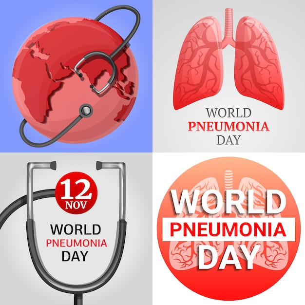 Pneumonia banner set. Cartoon illustration of pneumonia vector banner set for web design