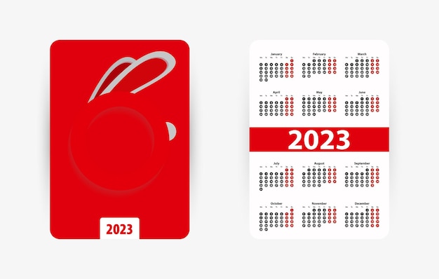 Pocket Vertical Calendar for 2023 year Calendar with Chinese Zodiac Symbol of the Year Rabbit