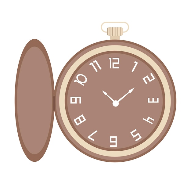 Pocket watch flat isolated on white background Vintage pocket watch with Arabic numbers Vector