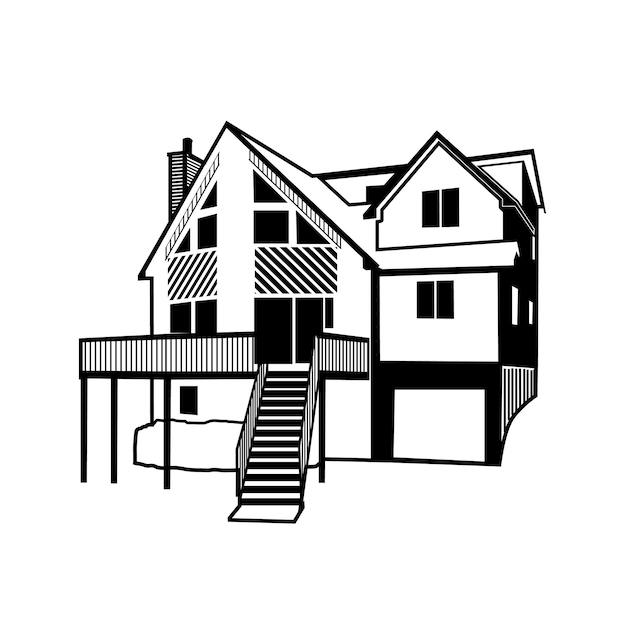 Poconos cabin detailed silhouette vector