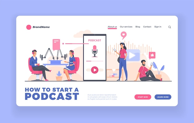 Podcast advertising landing page or poster template