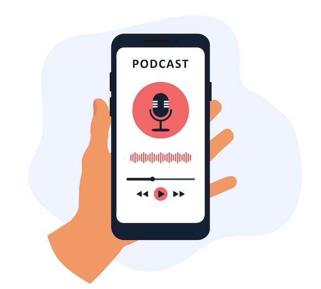 Podcast app in a mobile phone in hand