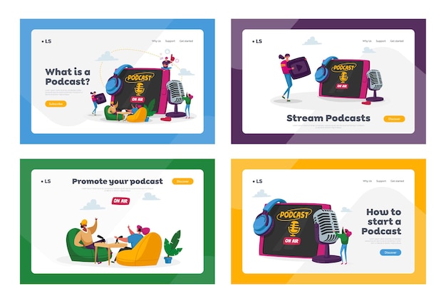 Podcast, Audio Program Online Broadcasting Landing Page Template Set.