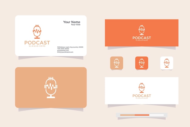 Podcast broadcast microphone icon design in studio,logo and business card design