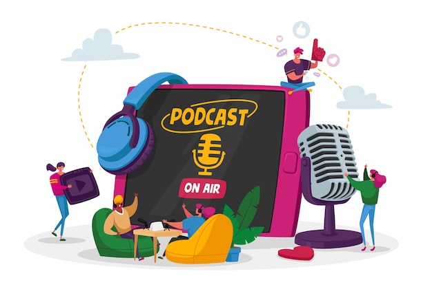 Podcast, Comic Talks or Audio Program Online Broadcasting Concept.