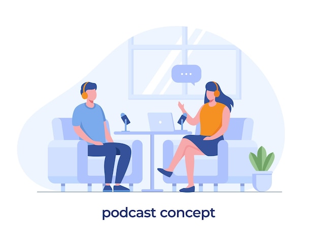 Podcast concept landing page website illustration flat vector template and background