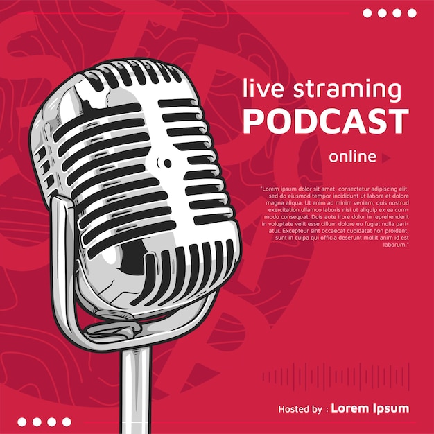 Podcast cover vector illustration with handdrawn microphone