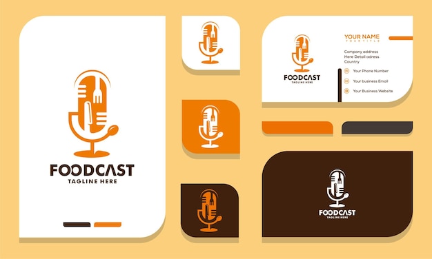 Podcast food logo and business card designs template