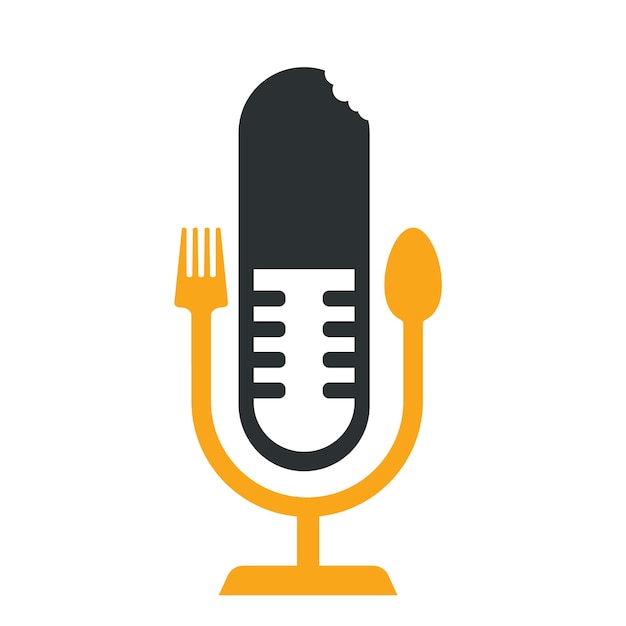 Podcast food logo icon designs vector Fork and spoon around a mic