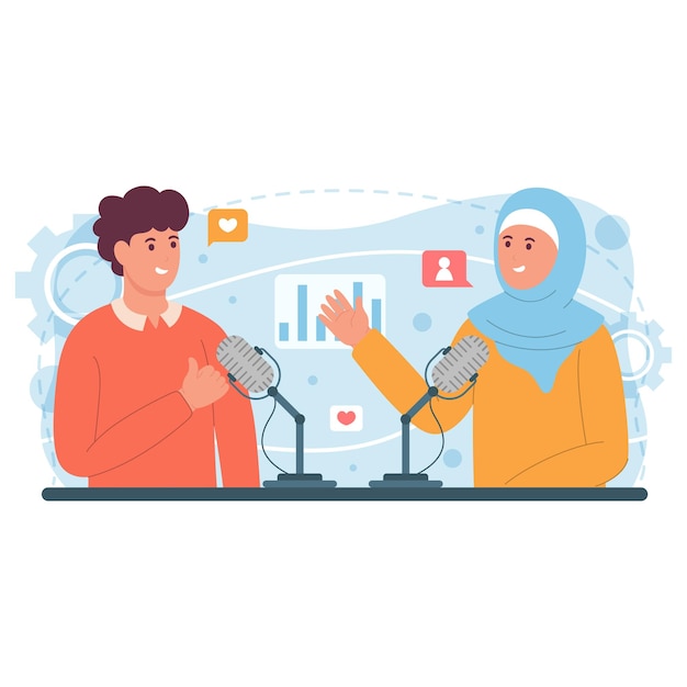 Podcast interview flat design illustration background