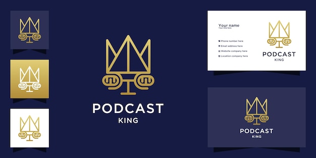 Podcast king logo with people face and business card