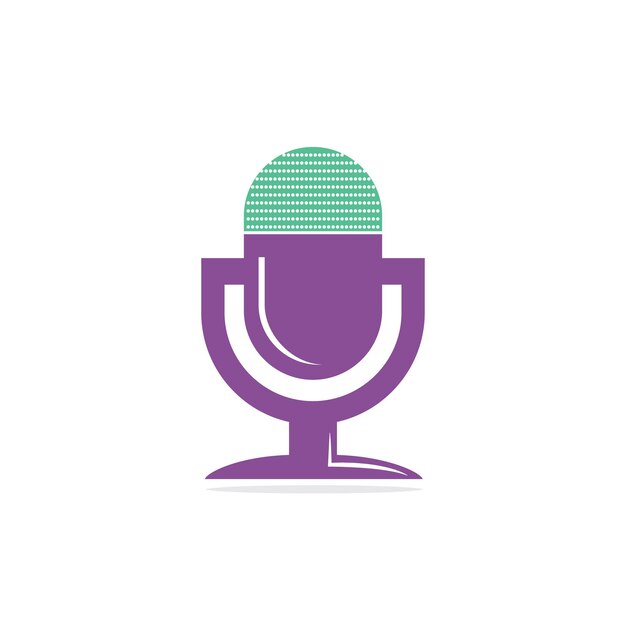 Podcast logo design. Studio table microphone with broadcast icon design.