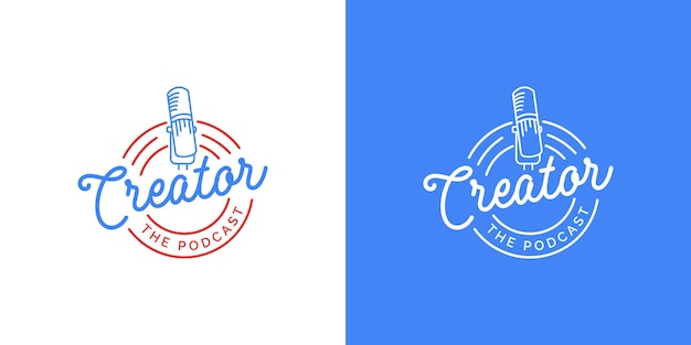 Podcast logo design in white or blue background template