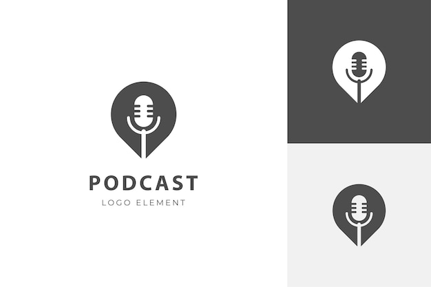 Podcast logo icon design with Microphone and pin location or talk icon flat illustration for radio music media multimedia