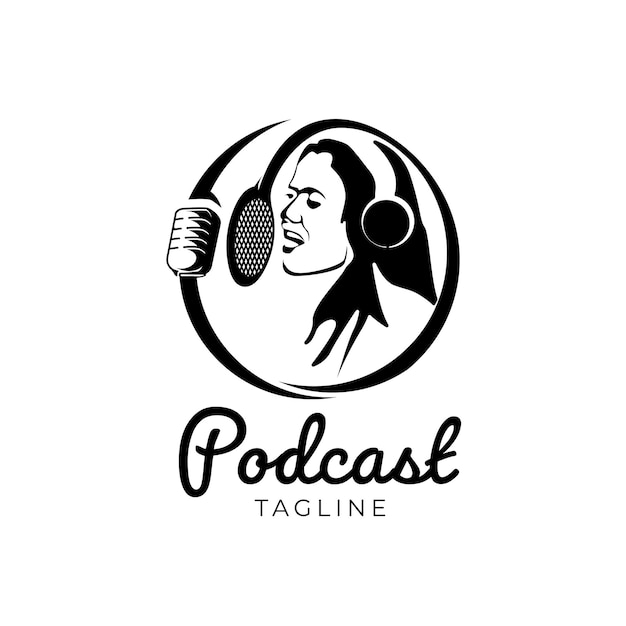 The podcast logo in a minimalist flat style in isolated against white background Simple podcast broadcasting radio icon