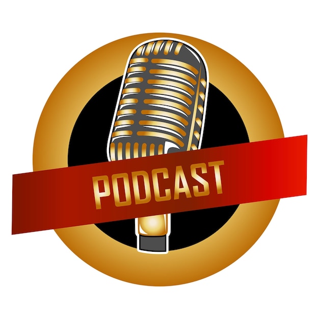 Podcast logo vector in red and gold color mix