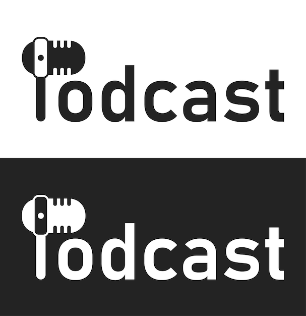 Podcast logo with microphone illustration in the text