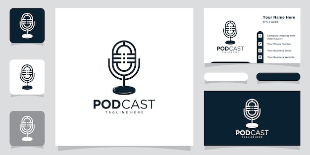 Podcast Microphone Icon Web Symbol Logo Template Design Element with business card design Premium Vector