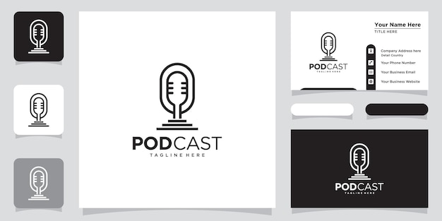 Podcast Microphone Icon Web Symbol Logo Template Design Element with business card design Premium Vector