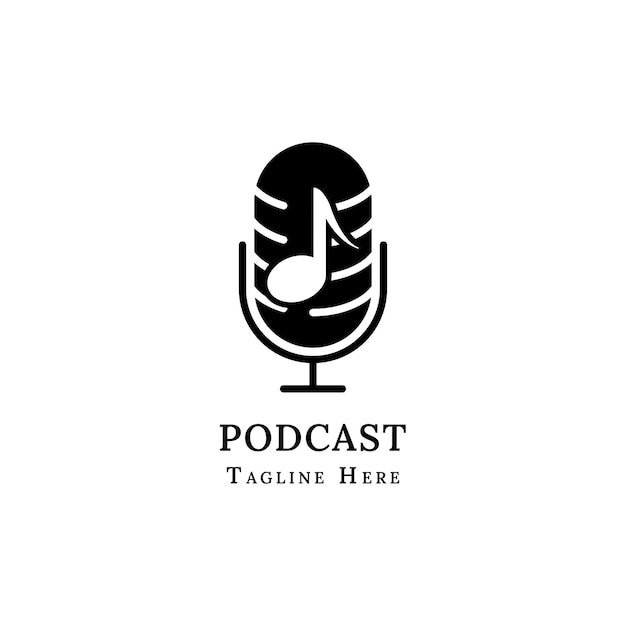 Podcast music logo design with microphone and note icon