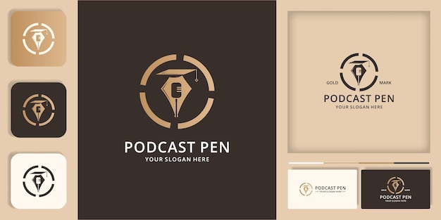 Podcast pen graduation hat for education and consult inspiration logo