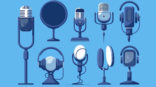 Podcast Set Icons Flat Silhouette Style