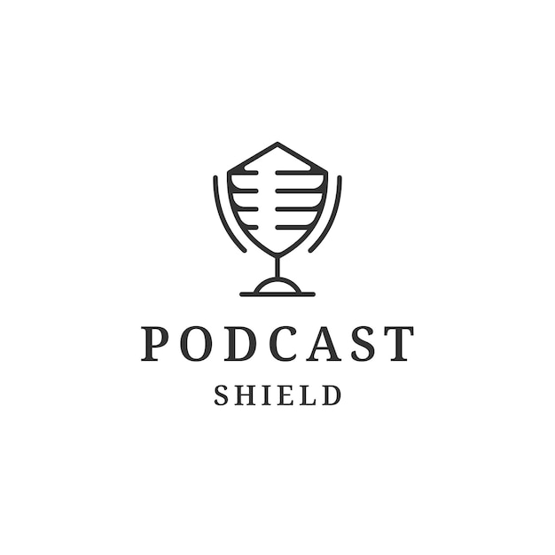 Podcast shield logo with line art style design template flat vector