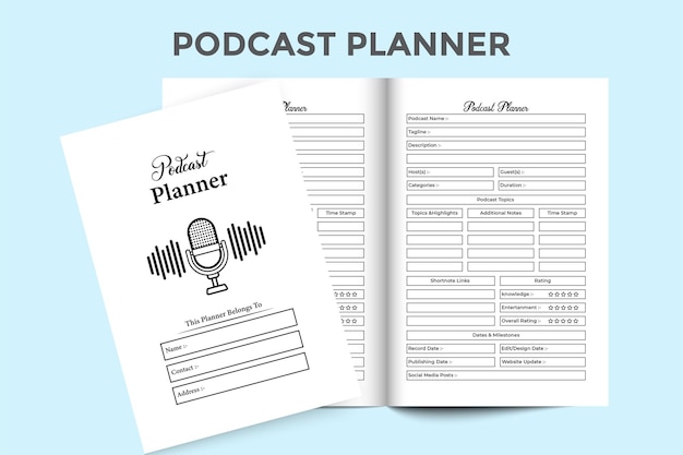 Podcast topic planner KDP interior Radio station daily activity and record information tracker notepad interior KDP interior journal Podcast planner and guest info tracker template