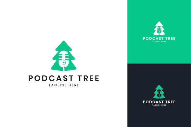 Podcast tree negative space logo design