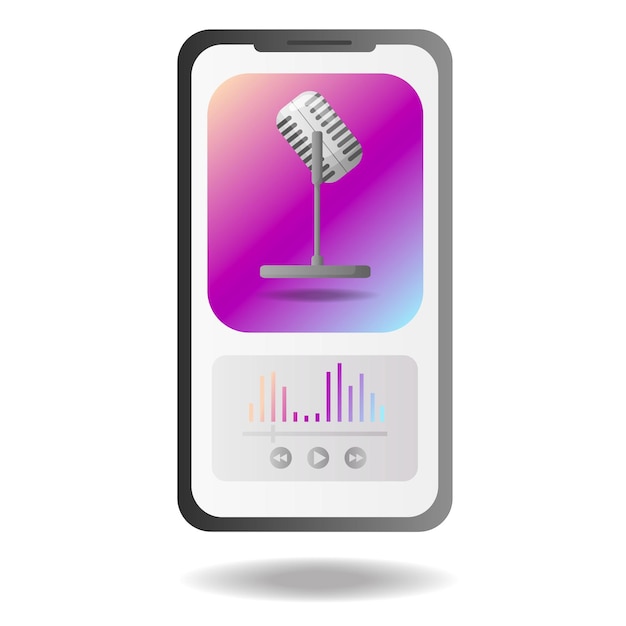 Podcasting online radio or interview concept Smartphone with headphones streaming podcast