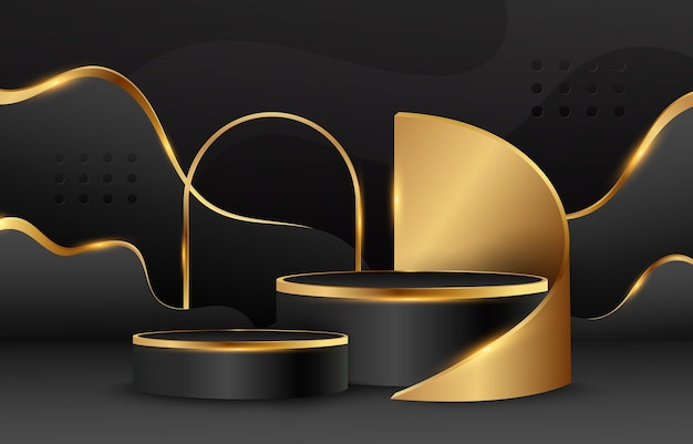 Podium 3D Black Gold Abstract Background