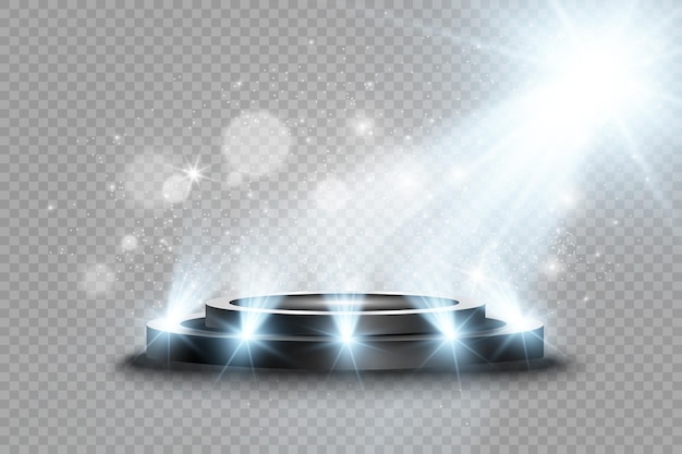 Podium pedestal or platform illuminated by spotlights in the background Vector illustration