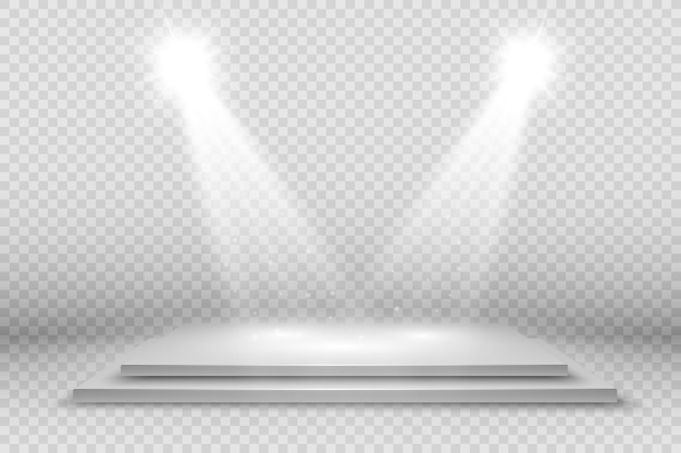 Podium pedestal or platform illuminated by spotlights in the background Vector illustration