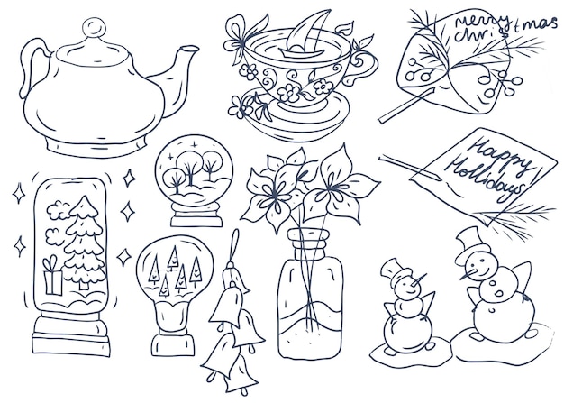 Poinsettia in a vase flowers New Year's Christmas decorations feast separate elements doodle