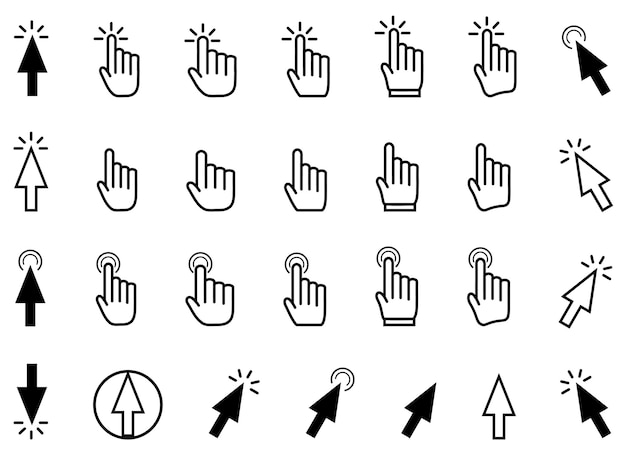 Vector pointer cursor mouse icon hand click icon clicking cursor set