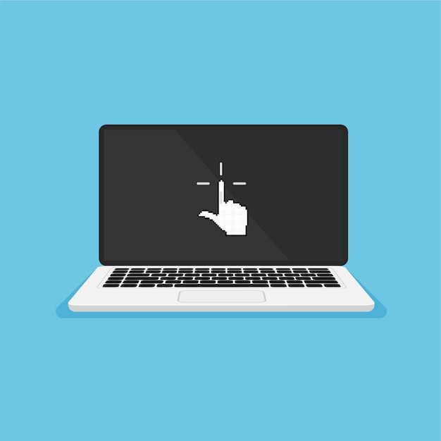 Pointer mouse arrow. Cursor clicking on laptop screen. Computer icon in trendy flat style. Vector.