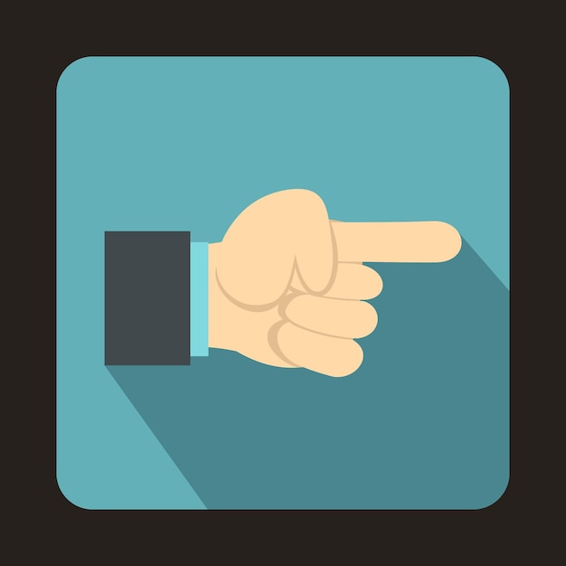 Pointing hand gesture icon in flat style on a baby blue background