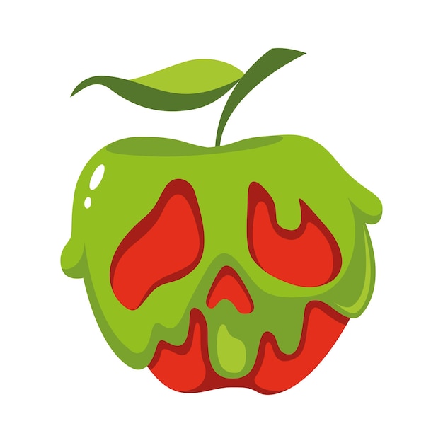 Poison apple for halloween. Ð¡artoon vector illustration