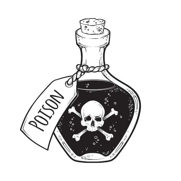 Poison in bottle line art and dot work hand drawn vector illustration