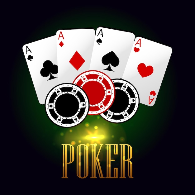 Poker casino banner with playing cards and chips Vector elements of aces