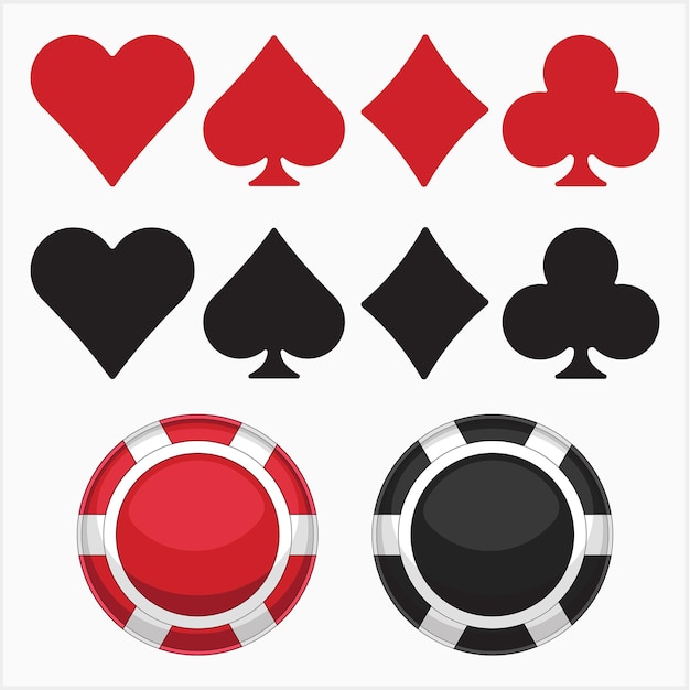 Vector poker game set of symbols and game chips