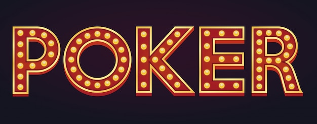 Poker word sign marquee light bulb vintage