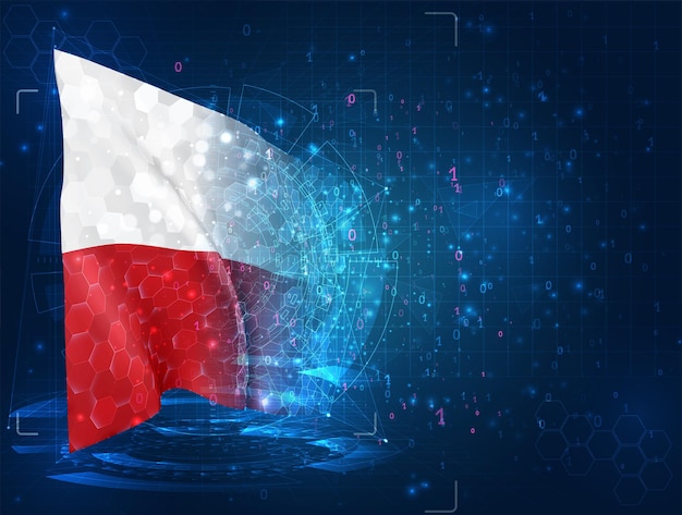 Poland, 3d flag on blue background with hud interfaces