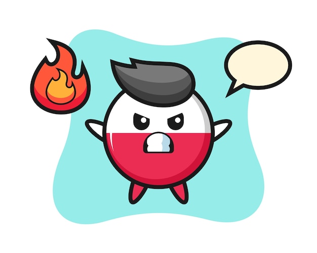 Poland flag badge character cartoon with angry gesture