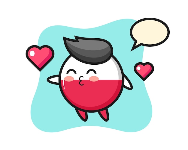 Poland flag badge character cartoon with kissing gesture