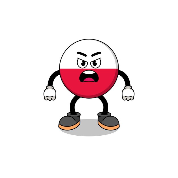 Poland flag cartoon illustration with angry expression character design