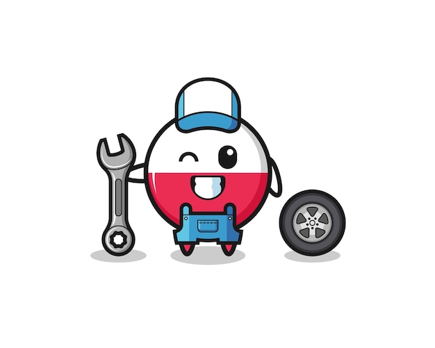 The poland flag character as a mechanic mascot cute design