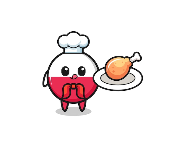 Poland flag fried chicken chef cartoon character cute design